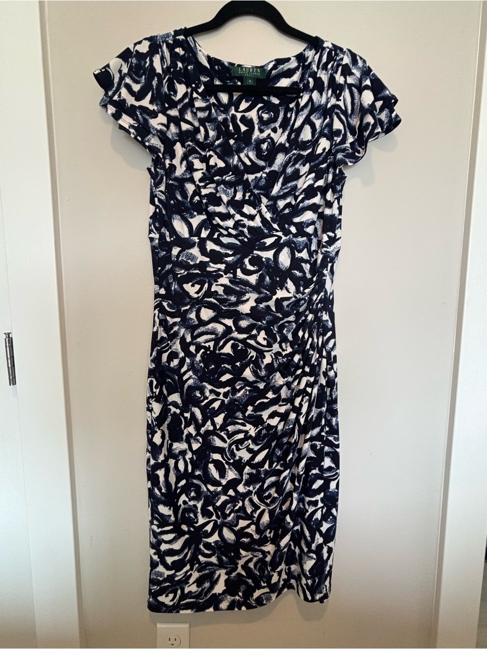 Lauren Ralph Lauren Navy and White Abstract Midi Dress